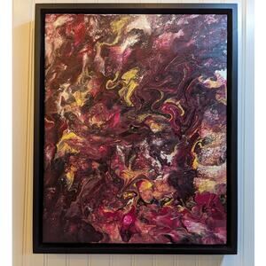 Multi Color Hand Painted Original Art Work Mounted in Modern Black Frame